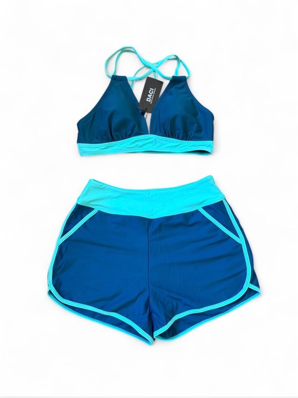 Two-Tone Women's Sport Swim Set - Sporty Bikini Top & Swim Shorts